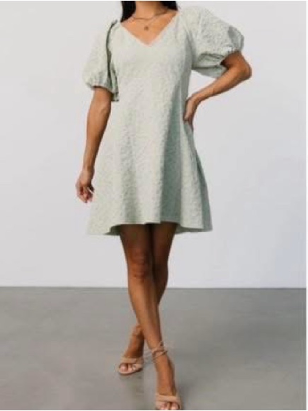 Light Green Puff-Sleeve Jacquard dress - Baltic Born